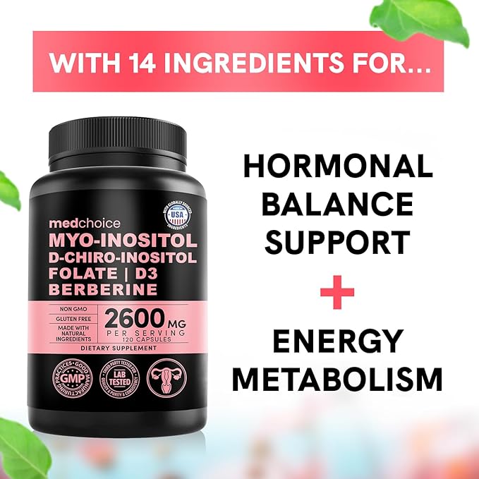 14-in-1 Inositol Supplement & Hormone Support for Women - 40:1 Myo-inositol & D-Chiro Inositol Ovarian Support Capsules for Hormone Balance with Folate, Vitamin D and B12 (120 count) (Pack of 2)