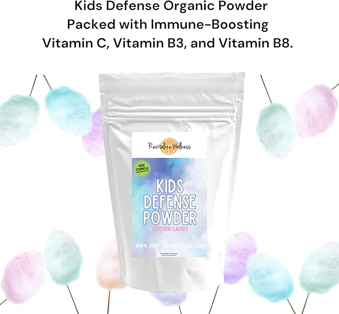 Kids Defense Powder | New Formula, Improved Flavor | Orthomolecular Dose of 1000 mg Vitamin C and 250 mg B3 | Pure, Corn Free, & GMO-Free | Cotton Candy Flavor | 120 Servings