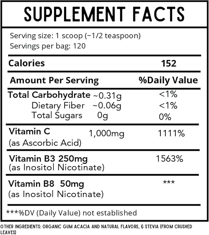 Kids Defense Powder | New Formula, Improved Flavor | Orthomolecular Dose of 1000 mg Vitamin C and 250 mg B3 | Pure, Corn Free, & GMO-Free | Cotton Candy Flavor | 120 Servings