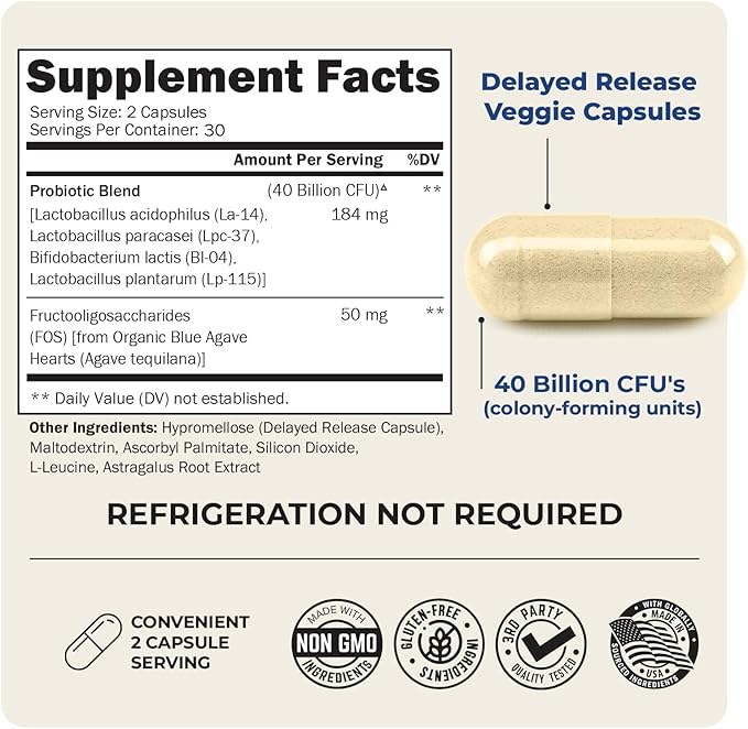 BioSchwartz Daily Probiotic Nutritional Supplement - 40 Billion CFU for Gut Health - Probiotics for Men and Women - Digestive Health with Astragalus & Lactobacillus - Shelf Stable - 60 Count