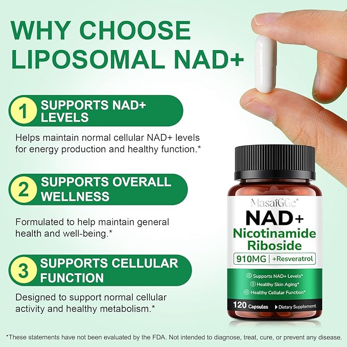 NAD Supplement, NAD Nicotinamide Riboside with Premium Nicotinamide Riboside & Resveratrol, NMNH Supplement Alternative, Health Supplements for Anti-Aging, Energy, Focus - 60 Days Supply