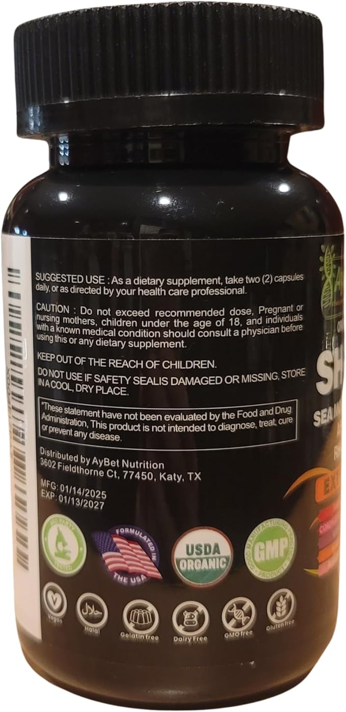 Shilajit for Men and Women-Organic Himalayan Shilajit Capsules with Sea Moss, Black Seed Oil, Ashwagandha, Rhodiola Rosea, Burdock, Cordyceps Mushroom, Ginseng, Turmeric, Ginger, 120 Capsules
