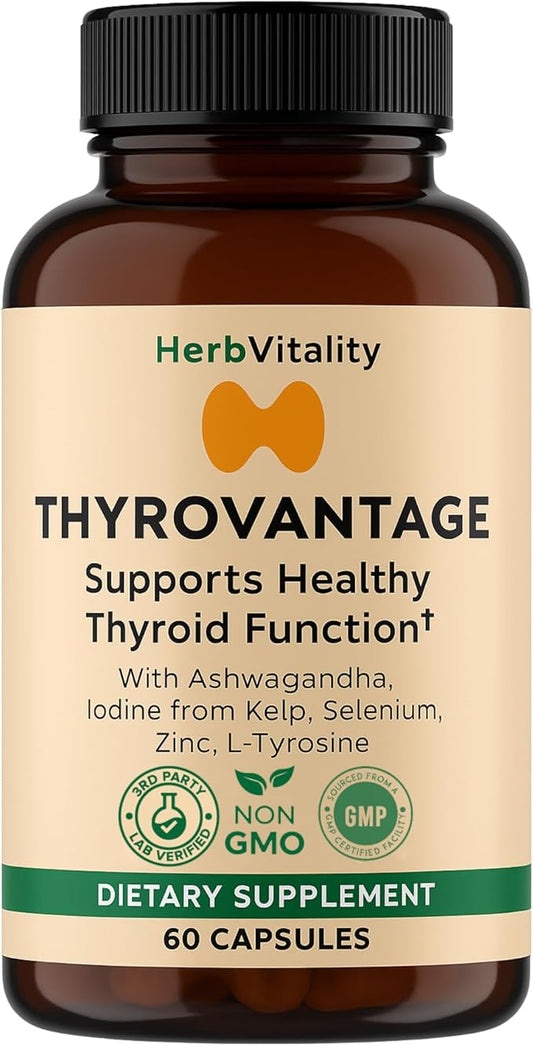 Thyroid Support Supplement – Iodine, Kelp, Ashwagandha, Selenium, Zinc – Supports Energy, Metabolism & Hormone Balance – L-Tyrosine, Schisandra, Bladderwrack – 60 Capsules
