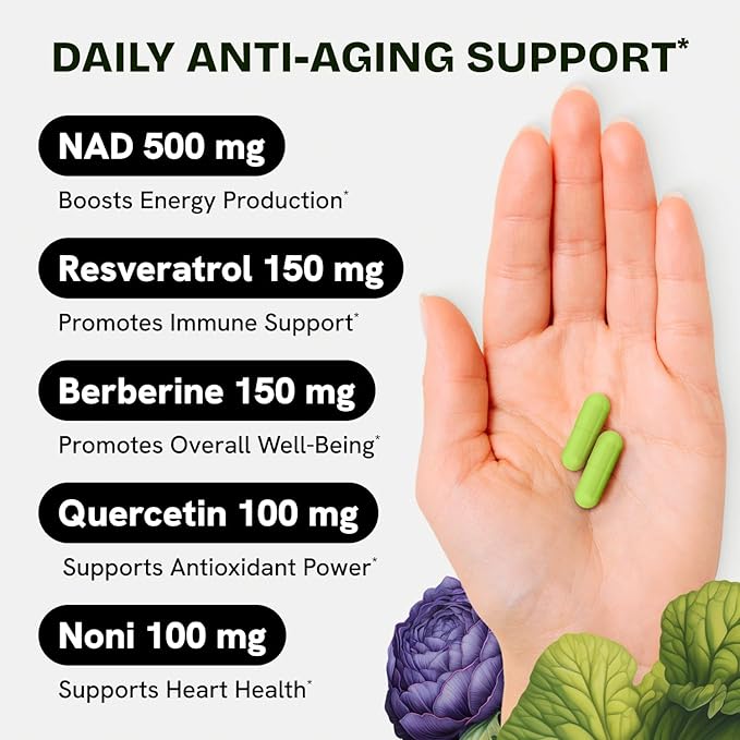 Liposomal NAD Supplements for Women Resveratrol NAD + Supplement w/Berberine, Quercetin, Noni | Boosts NAD Anti-Aging, Brain Support, Gut Heath - 60 Capsules 4 Packs
