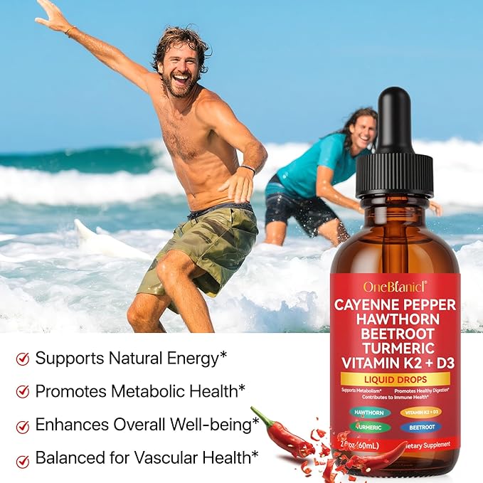 Cayenne Pepper Drops,Cayenne Pepper Supplement Liquid Drops,Hawthorn Beet Root Powder,Vitamin K2&D3,Ceylon Cinnamon,Organic Panax Ginseng,Cayenne Health Supplements 2 Fl Oz