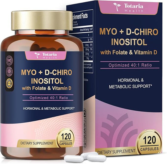 Myo-Inositol & D-Chiro Inositol Supplement Capules 3075mg, Plus Multivitamin Vitamin D3, Folate, Ideal 40:1 Ratio - Hormonal Balance for Women & Ovarian* Support | Vegan, Non GMO - 120 Caps
