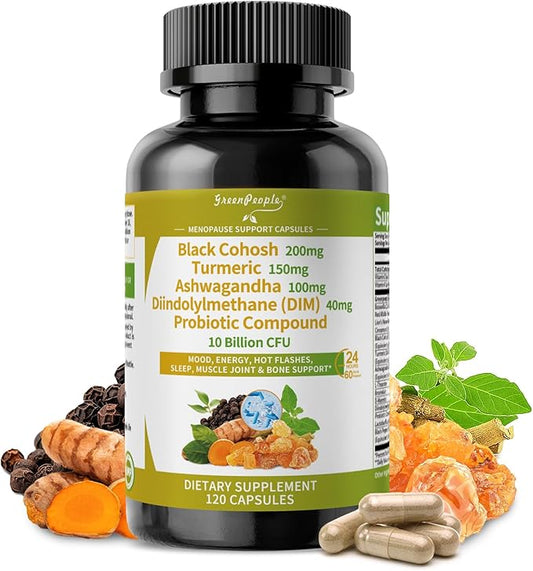 Menopause Supplements for Women - Black Cohosh & Ashwagandha for Hot Flashes, Night Sweats, Mood Swings, Hormonal Balance Support,10 Billion CFU Probiotic - 120 Capsules Vegan Gluten-Free
