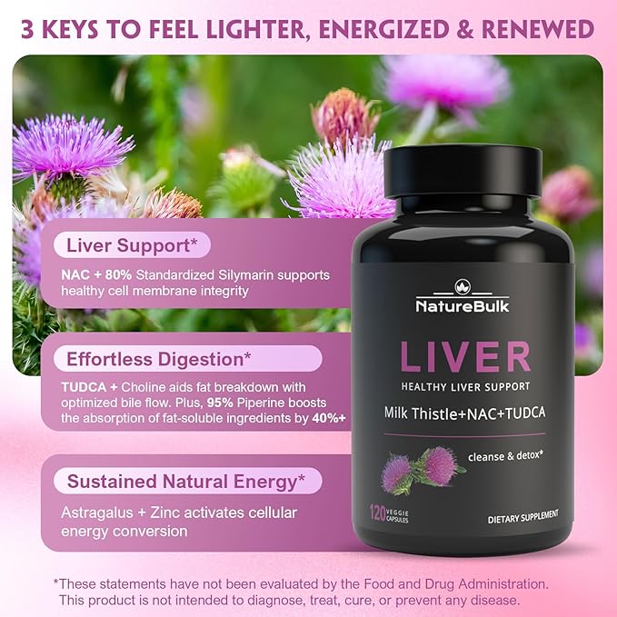Premium Liver Support Complex - 120 Capsules with TUDCA, NAC, Milk Thistle Extract & Astragalus - Advanced Formula with Choline, Vitamin E & Zinc - 30 Day Supply