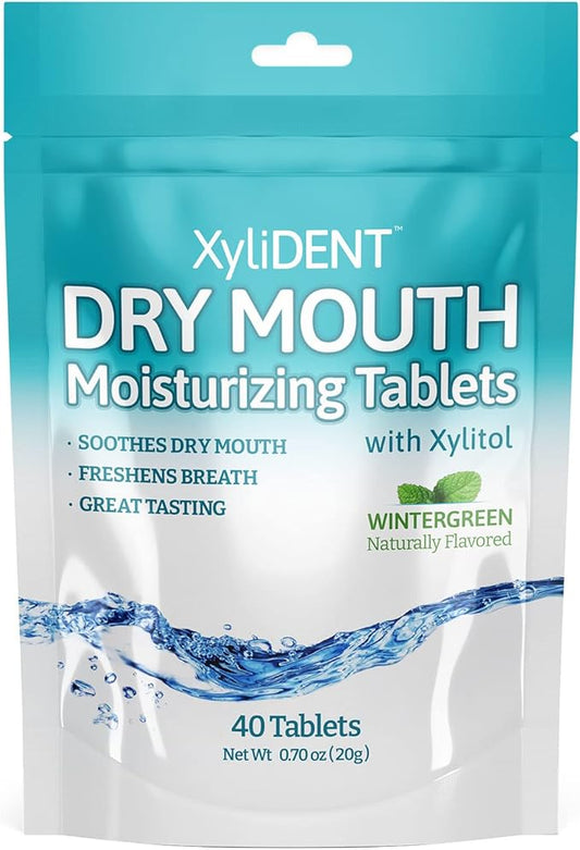 Nature's Stance XyliDENT Xylitol Tablets for Dry Mouth Relief - Stimulates Saliva, Freshens Breath, Reduces Acid Production, Fast Acting Relief, 40 Count (Wintergreen)