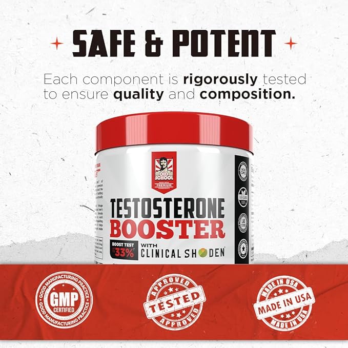 Old School Labs Testosterone Supplement for Men – Shoden® Ashwagandha + Tongkat Ali & Maca Root – Max Potency Test Booster for Muscle, Strength, Drive & Stamina – 120 Veggie Caps