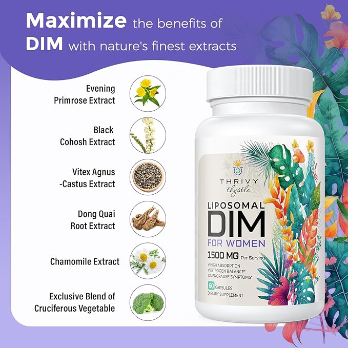 Liposomal DIM Supplement - 1500 mg Women DIM Supplement - Estrogen Supplements Contain Vitamin E, Evening Primrose, Black Cohosh, Omega-3 Fatty Acids (2 Pack)