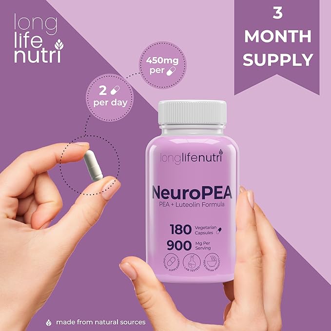 NeuroPEA (Palmitoylethanolamide + Luteolin 800mg/100mg) – Organic Supplement for Nerve Performance, 180 Vegetarian Capsules, 3-Month Supply, GMP Certified, USA Made