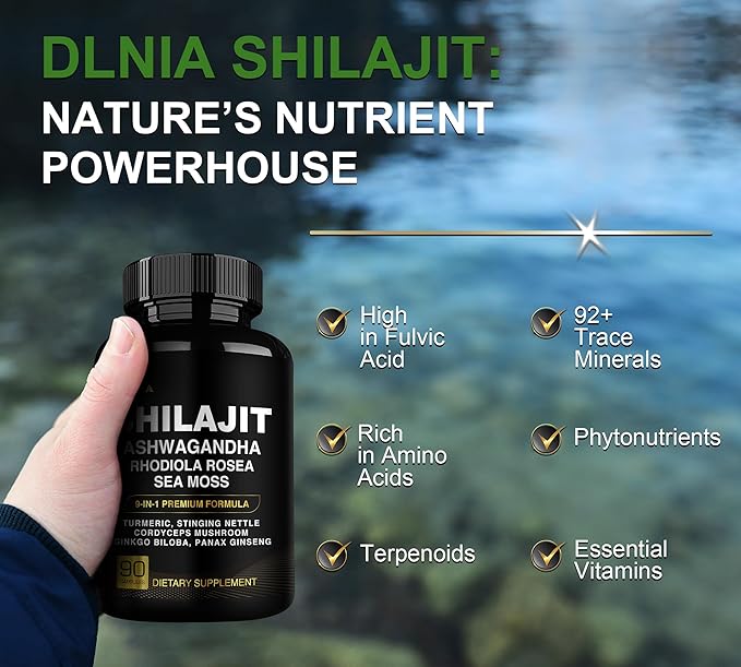 Shilajit 9-in-1 Capsules – Organic Himalayan Complex with Ashwagandha, Sea Moss, Turmeric & More – Vegan, Lab-Tested, Immune & Energy Support for Men & Women – 90 Capsules