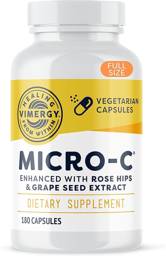 Vimergy Micro-C® Vitamin C Capsules – 500mg per Capsule, Supports Immune Health*, Promotes Collagen Production, Supports Healthy Bones*, Kosher, Vegan & Gluten-Free, Regular Size 180 Capsules