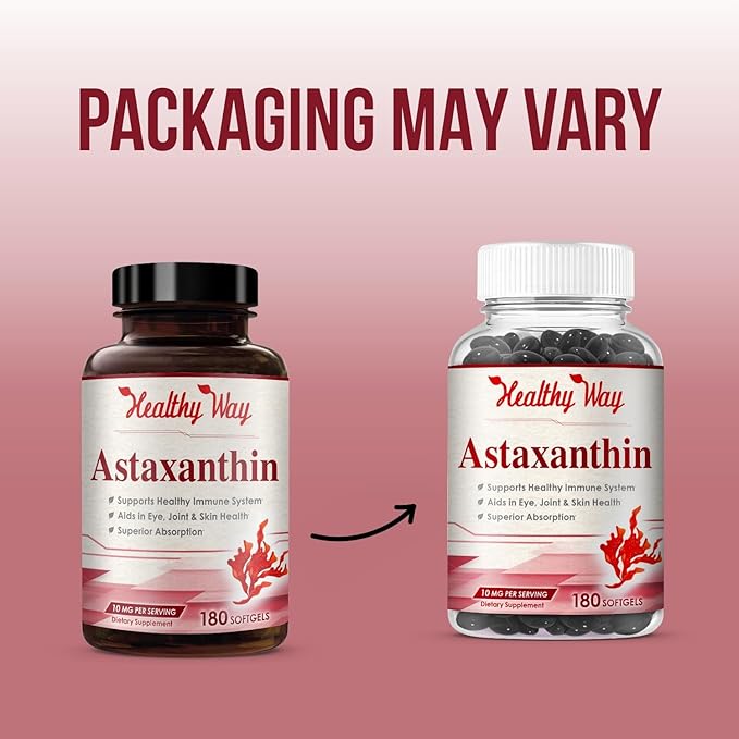Easy Absorption Astaxanthin Supplement - 10mg Astaxanthin from Haematococcus Pluvialis Fresh Microalgae for Skin and Eye Health Support - Rich in Antioxidants and Carotenoids (180 Servings)