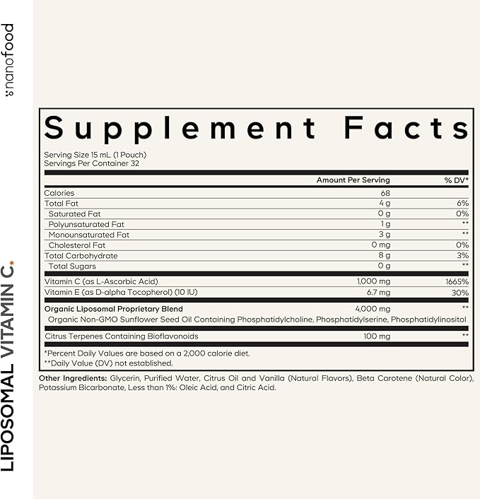 Codeage Liposomal Vitamin C Liquid 1000mg Vitamin C, 4000mg Essential Phospholipids, Supplement For Daily Immune Support, Liposomes For Absorption, Citrus Bioflavonoids, Vitamin E, Non-GMO, 32 Pouches