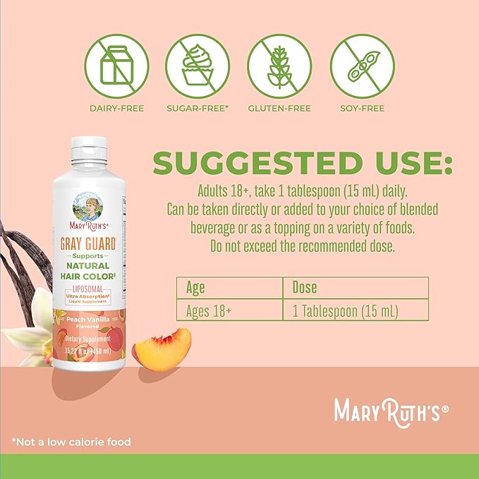 MaryRuth Organics Gray Guard Liposomal, Supports Natural Hair Color, with Copper & Pantothenic Acid, Holy Basil & Traditional Herbs, Vitamin E & Vitamin B for Overall Health, Ages 18+, 15.22 Fl oz