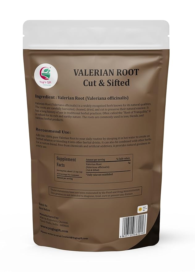 Valerian Root 1 LB, Cut & Sifted, 100% Natural & Pure, Ideal for Tea, Herbal Blends & Wellness Uses, Resealable Bag for Freshness - By Yogi’s Gift®