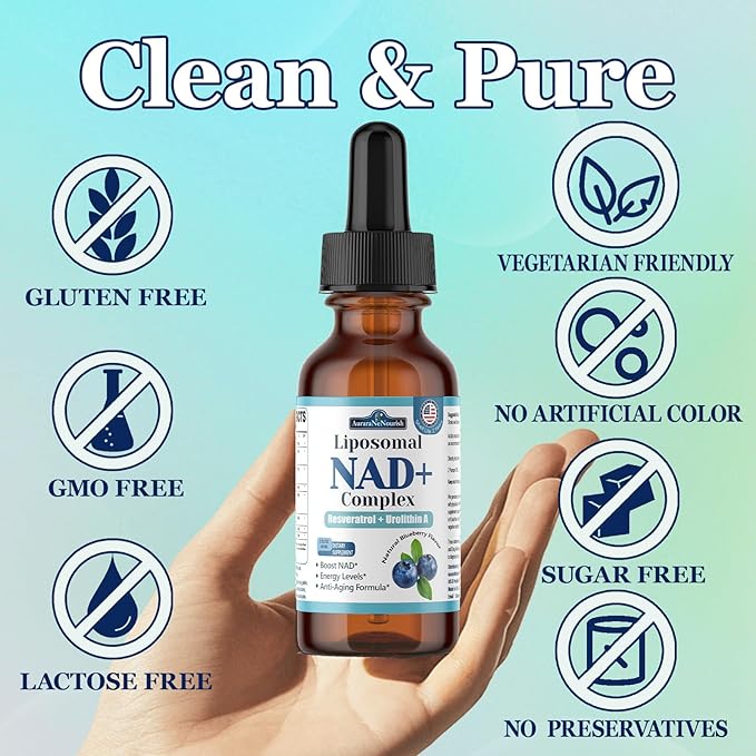 Liposomal NAD+ Liquid Drops, 8-in-1 NAD⁺ Nicotinamide Riboside Resveratrol 900mg w. Quercetin & Urolithin A | Fast Absorption NAD+ Supplement with CoQ10, ALA| Cellular Energy, Anti-Aging, Vitality