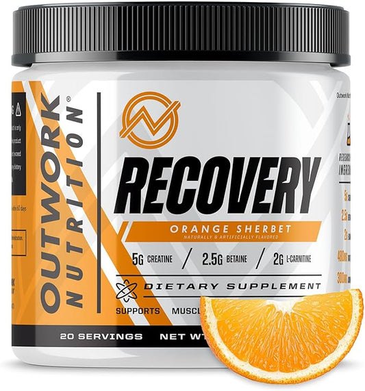 Outwork Nutrition Post Workout Recovery Powder - Creatine Monohydrate, KSM-66 Ashwagandha & Tart Cherry - Speeds Recovery, Eases Soreness - Creatine Powder for Men & Women, Orange Sherbet, 230 Gr