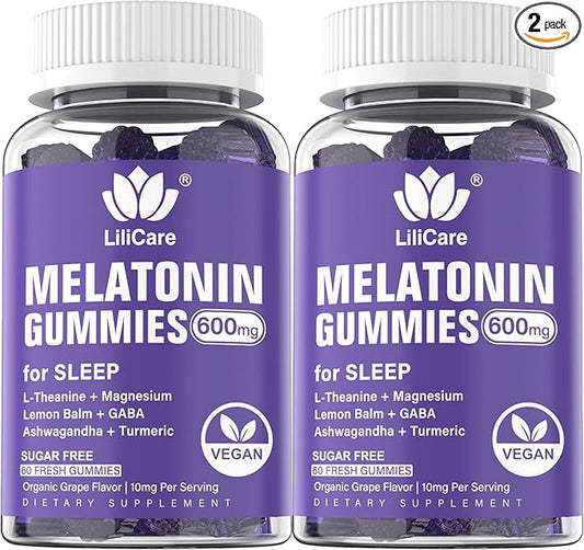 Melatonin 20mg Gummies for Adults (2 Packs) Extra Strength with L-Theanine, Ashwagandha, Magnesium, Turmeric, GABA, Lemon Balm and Chamomile for Supports Healthy Circadian Rhythm, Grape Flavor