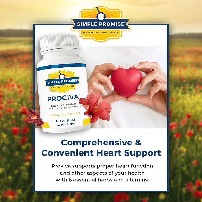 Simple Promise Prociva - Arjuna Bark Extract Heart Health Supplement with Folic Acid, Vitamin D & Magnesium - Herbal Blood Pressure Support & Healthy Heart Maintenance for Men & Women - 60 Capsules