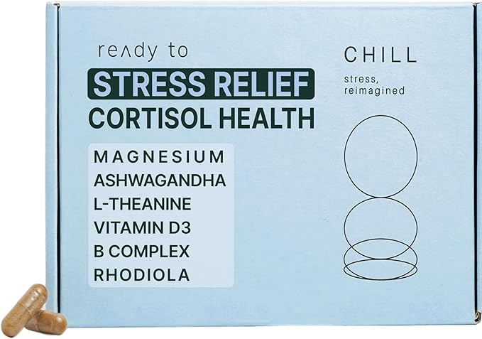 CHILL Stress Relief Supplement – Cortisol Health for Women & Men - Balanced Mood, Relaxation & Sleep – Magnesium, Ashwagandha, L-Theanine, B Complex – 60 Capsules