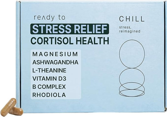 CHILL Stress Relief Supplement – Cortisol Health for Women & Men - Balanced Mood, Relaxation & Sleep – Magnesium, Ashwagandha, L-Theanine, B Complex – 60 Capsules