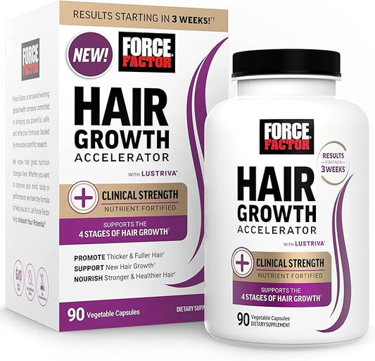 FORCE FACTOR Hair Growth Accelerator Capsules, Hair Growth Vitamins for Women & Men with Clinically Studied Lustriva & Biotin, Multivitamin to Support Healthy Hair, Reduce Fine Lines & Wrinkles, 90ct