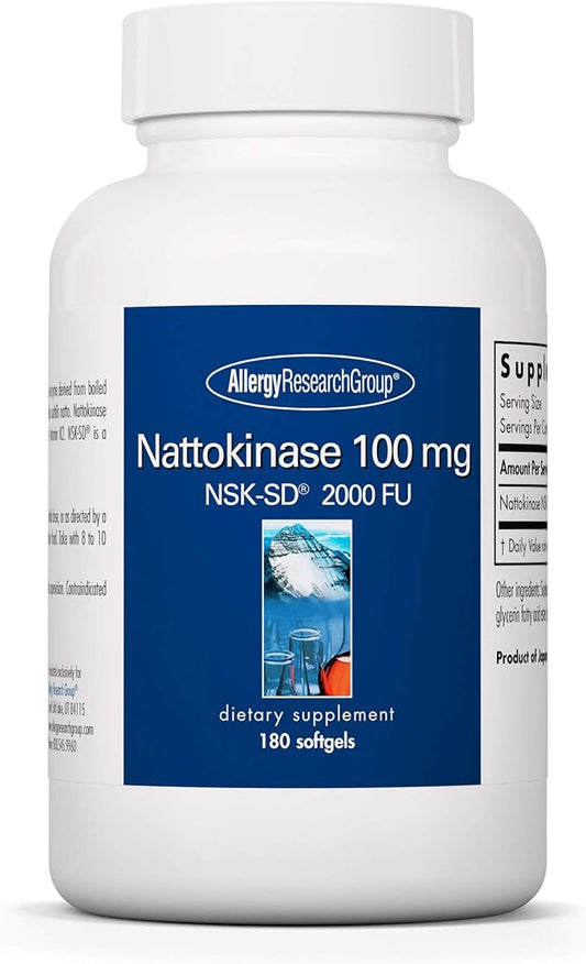 Allergy Research Group Nattokinase 2000 FU / 100mg - Nattokinase Supplement for Women and Men, Natural Enzyme Support for Heart and Blood Health - 180 Softgels