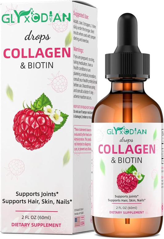 Collagen Biotin Liquid Drops：50000mcg Liquid Collagen Supplement Enhanced Hair Growth High Antioxidant Support Skin Strong Nail Strength Vitamin C Hyaluronic Acid Non-GMO Formula for Women Men