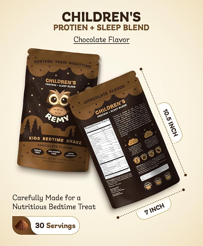 Happy Owl Remy Protein Sleep Aid Supplements for Kids, Melatonin-Free Formula, Lactium, L Theanine, Vitamin D, B6, Calcium & Herbal Extracts Sleep Aid for Kids, Balanced Nutritional Drink, Non GMO