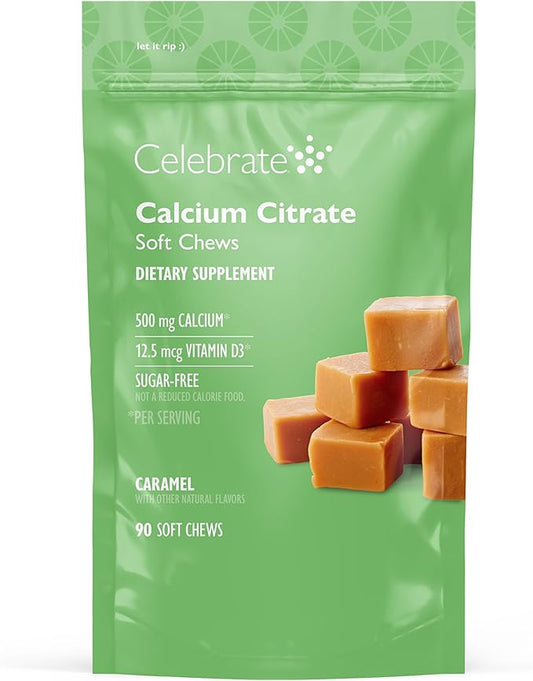 Celebrate Vitamins Bariatric 500mg Calcium Citrate Soft Chews with 500 IU Vitamin D3 – Essential for Gastric Bypass Patients & Bone Health - Sugar & Gluten Free, Caramel (90 Chews)