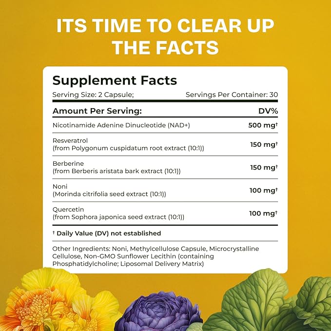 Liposomal NAD Supplements for Women Resveratrol NAD + Supplement w/Berberine, Quercetin, Noni | Boosts NAD Anti-Aging, Brain Support, Gut Heath - 60 Capsules 4 Packs