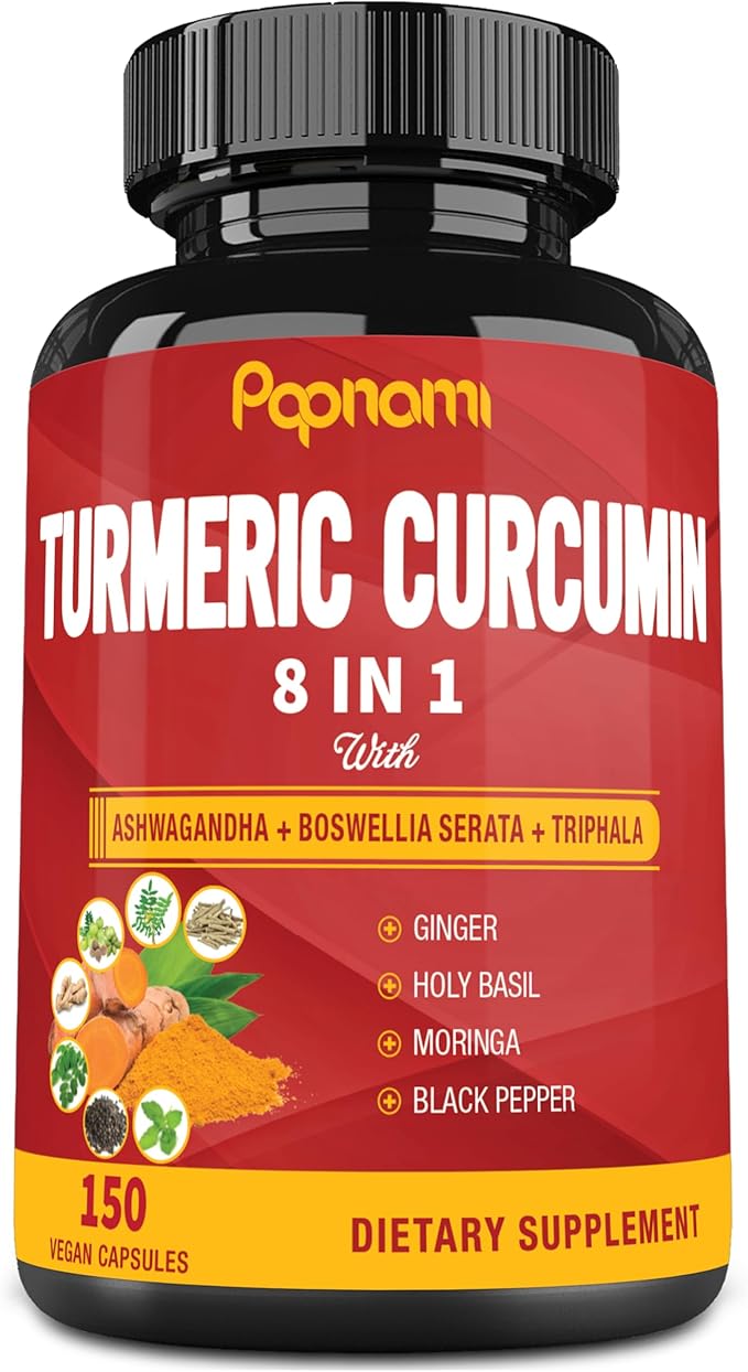 Turmeric Curcumin Capsules - with Ashwagandha, Boswellia, Triphala, Ginger, Holy Basil, Moringa, and Black Pepper - 150 Pills 5 Month Supply