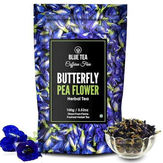 BLUE TEA - Butterfly Pea Flower Tea - 3.52 Oz (300+ Cups) Loose | Antioxidant Rich | Chemical Free - Caffeine Free - Detox Tea - Flower Based - Non Bitter | Zipper Packaging
