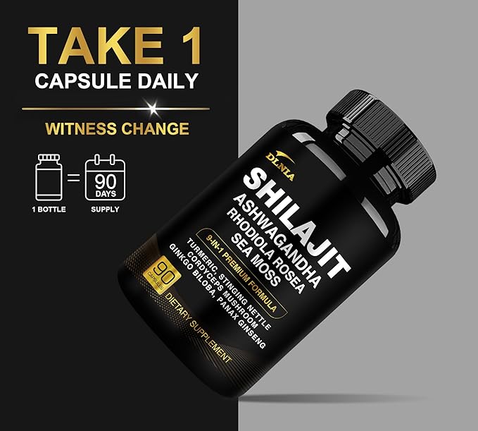 Shilajit 9-in-1 Capsules – Organic Himalayan Complex with Ashwagandha, Sea Moss, Turmeric & More – Vegan, Lab-Tested, Immune & Energy Support for Men & Women – 90 Capsules