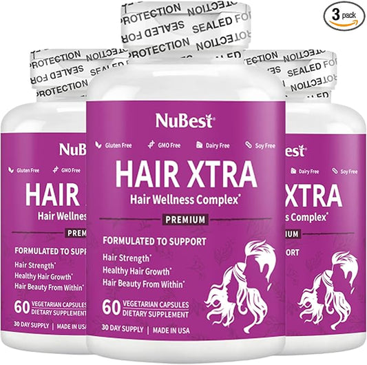 HairXtra - Hair Regrowth Vitamin for Faster Hair Growth - Hair Growth Vegan Capsules - Hair Thickening with Biotin, Zinc, MSM, B Vitamins, Choline - Hair Supplement, Hair Regrowth for Adults - Pack 3