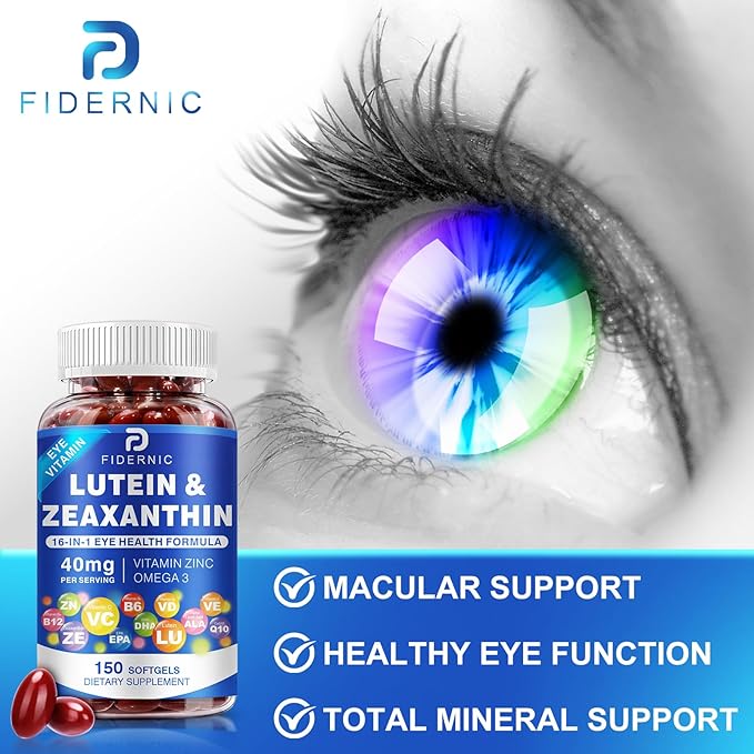 Lutein and Zeaxanthin Supplement - Eye Vitamins, 40 mg Lutein & 8 mg Zeaxanthin with Vitamins C, E, Zinc, Omega-3 & CoQ10 for Blue Light Protection, Eye Health Support, Eyebright  - 150 Softgels