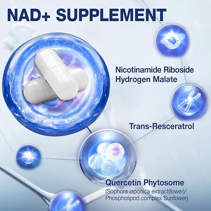 NAD+ Supplement - NAD Nicotinamide Riboside Resveratrol NAD Supplement 1000mg Pure Organic for Women and Men Anti-Aging, Energy, Focus, 80 Capsules