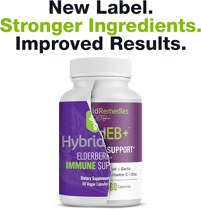 HybridEB Sambucus Elderberry Immune Support with Vitamin C, Zinc, Vitamin D3 - Antioxidant & Immunity Supplement, 1 Month Supply - 9 in 1 Black Elderberry Kids and Adults - 60 Capsules