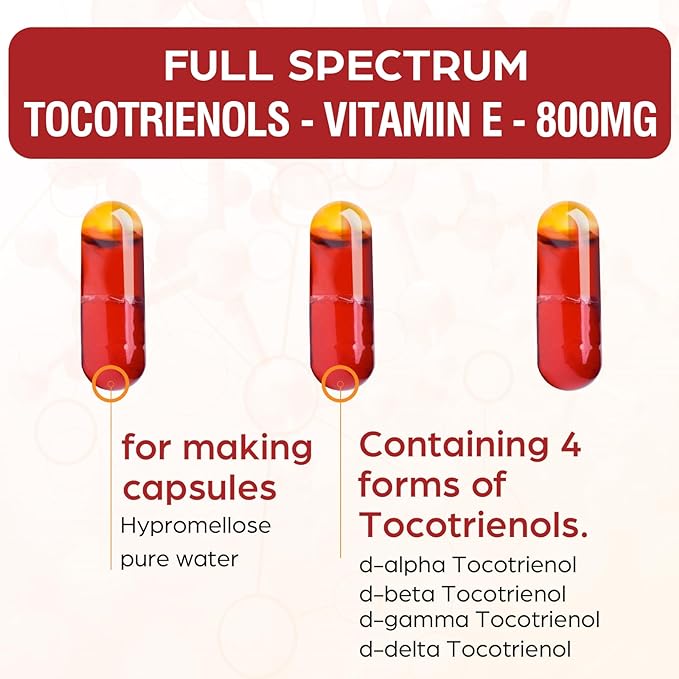 Tocotrienol Supplement Full Spectrum, Cutting-edge Fusion Technology,Tocotrienol Vitamin E-Tocotrienols 800mg,Powerful Antioxidant,Cardiovascular,Highest Absorption Rate -120 Liquid-Filled Capsules