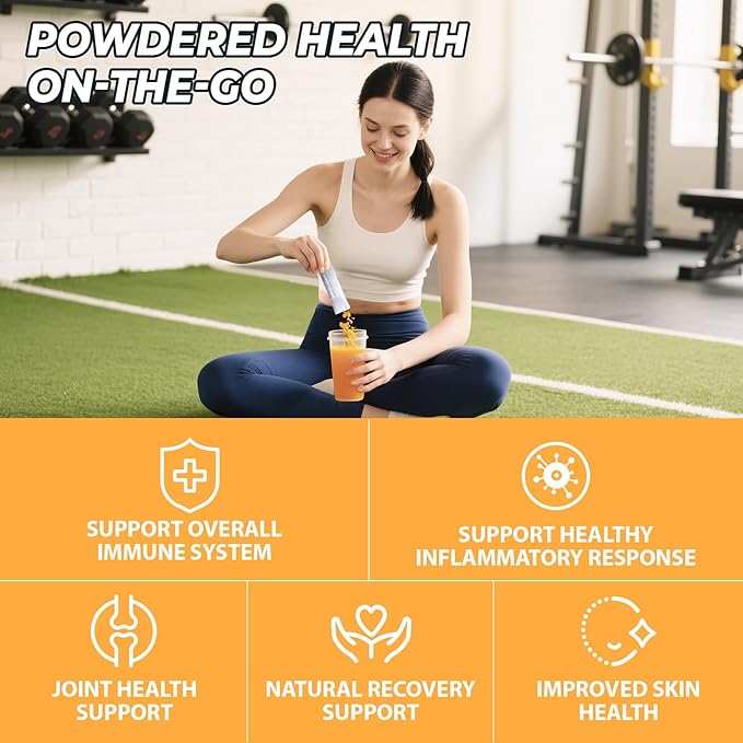 Turmeric Curcumin Drink Powder, Turmeric Shots with Vitamin C for Immunity, Orange Flavor Instant Drink Mix Packets, High Absorption Curcumin Complex, Immune & Recovery, Joint Support Supplement