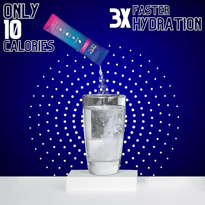 HydroMATE Electrolytes Powder Drink Mix Packets Hydration Accelerator Low Sugar Rapid Party Relief Recovery Vitamin C Plus Caffeine Strawberry 30 Count