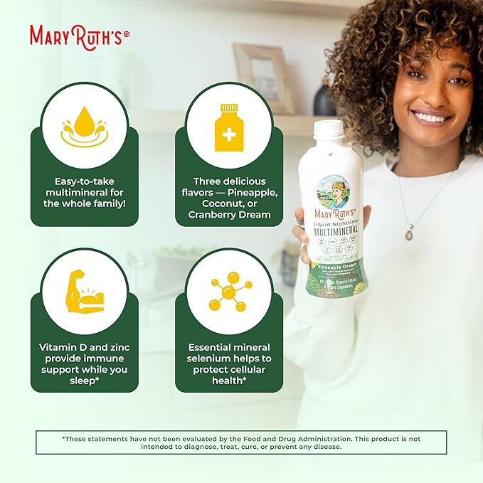 MaryRuth Organics Liquid Nighttime Multimineral | NO Melatonin | Magnesium Citrate | Calcium | Zinc | Vitamin D3| Available in 4 Flavors | Vegan | Sugar Free | Gluten Free | 32 Oz