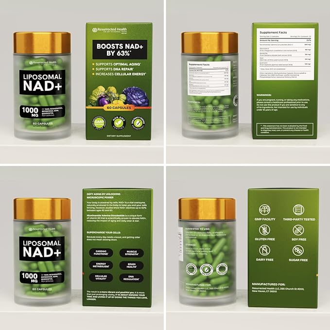 Liposomal NAD Supplements for Women Resveratrol NAD + Supplement w/Berberine, Quercetin, Noni | Boosts NAD Anti-Aging, Brain Support, Gut Heath - 60 Capsules 4 Packs