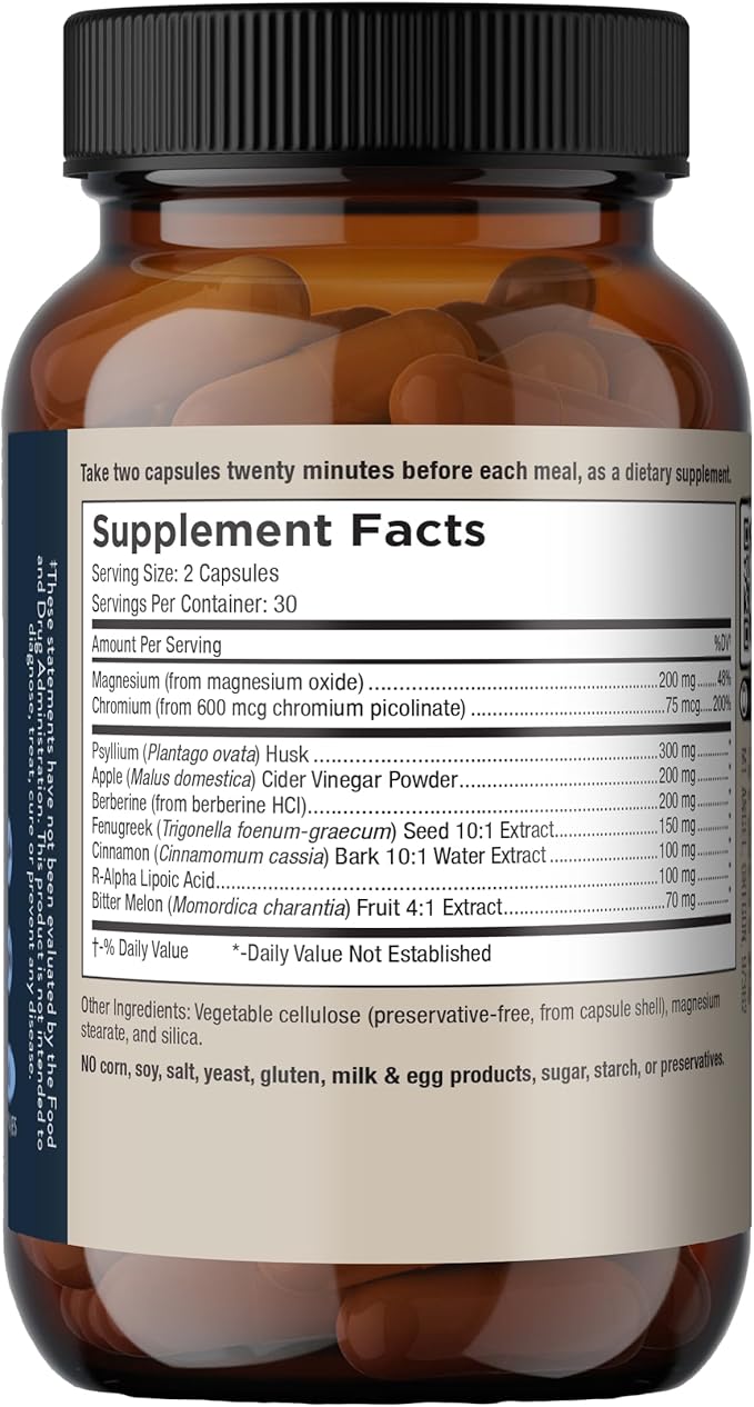 Mt. Angel Vitamins Blood Sugar Support Supplement - Natural Supplement with Pysllium Husk, Berberine with Ceylon Cinnamon, and Apple Cider Vinegar - Supports Healthy Blood Sugar Levels - 60 Capsules