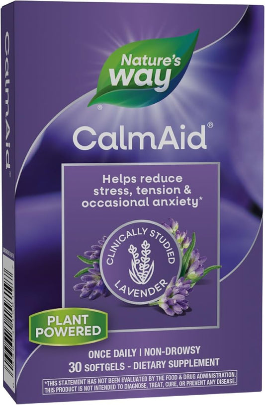 Nature's Way CalmAid, with Silexan Lavender Oil, Helps Reduce Tension and Stress*, Non-Drowsy, 30 Softgels (Packaging May Vary)