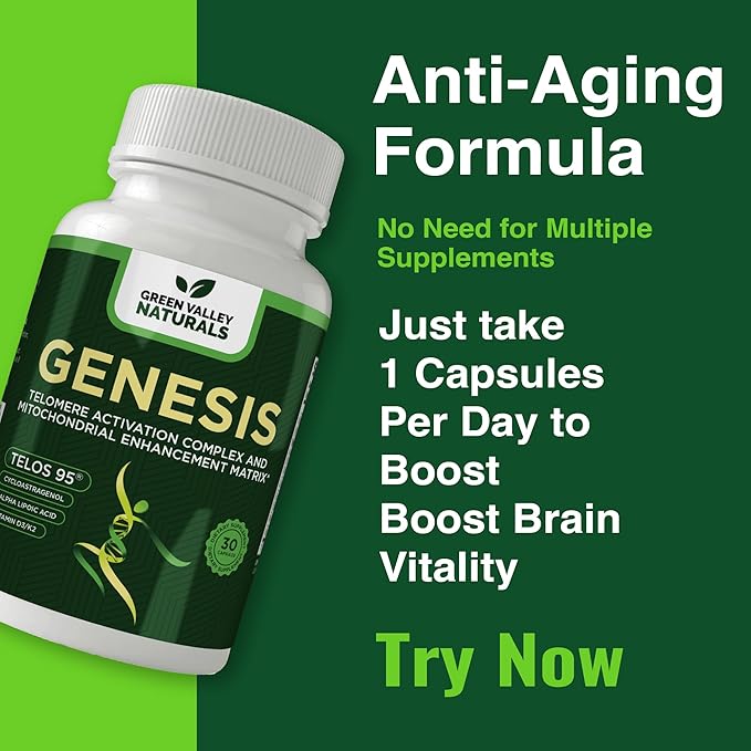 Genesis Telomere Length Supplement – Anti-Aging Formula, Telomere Lengthening Supplements with Astragalus & Vitamins, Supports NAD Pathways, DNA Integrity and Cellular Health