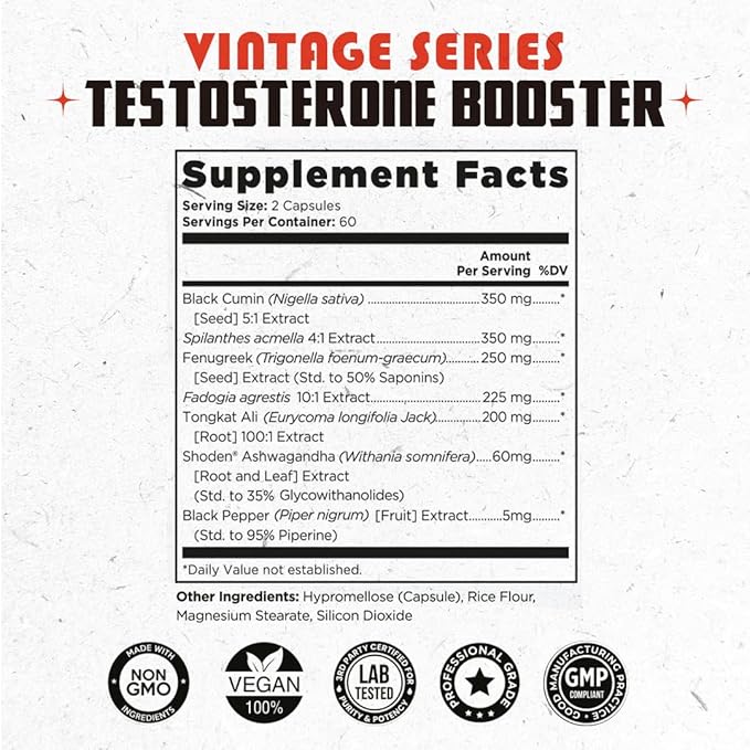 Old School Labs Testosterone Supplement for Men – Shoden® Ashwagandha + Tongkat Ali & Maca Root – Max Potency Test Booster for Muscle, Strength, Drive & Stamina – 120 Veggie Caps